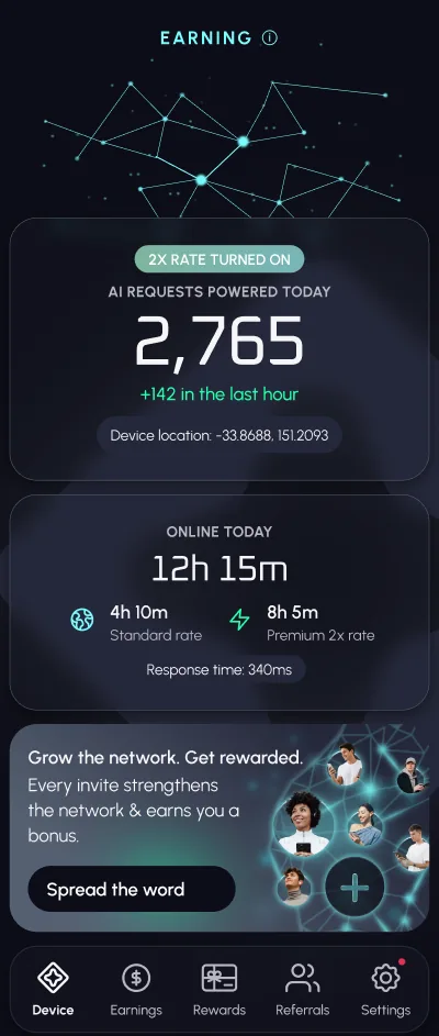 Bixberry Device screen - EARNING status