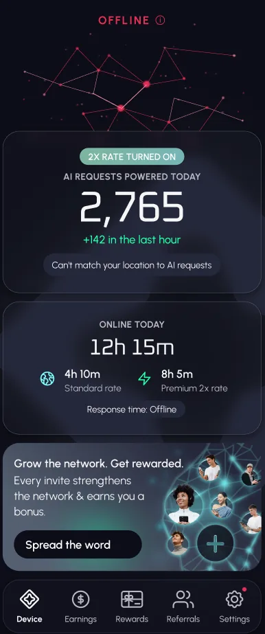 Bixberry Device screen - OFFLINE status